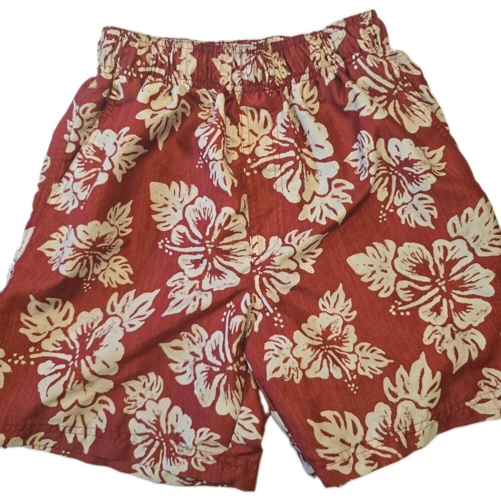 OP Swim Trunks Youth Boys Small 28-30 Mesh Liner Red Floral Print Ocean Pacific